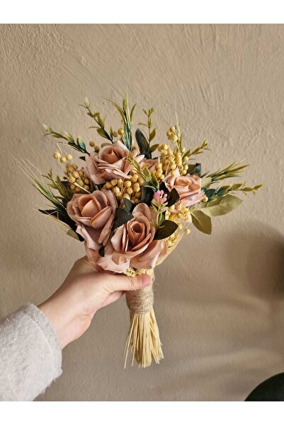 Destina Tasarım Kahverengi Gelin Buketi Atma Çiçeği Küçük Boy