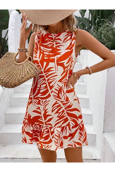 Masspera Back Tie Skirt Flounce Design Patterned Mini Sofia Dress