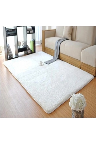 New Color Peluş Rüya Evi Beyaz Pos Halı Yumuşak Doku
