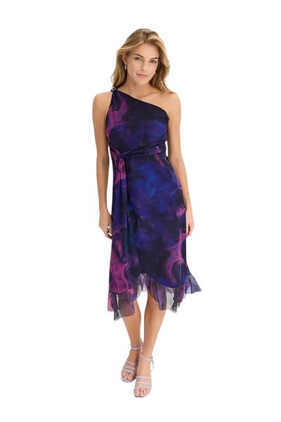 MAMAYAGA Women's One Shoulder Print Asymmetrical Cut Large Size Design Stylish Evening Curve Dress
