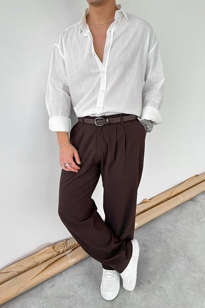 HAFKAGİYİM Λευκό Oversize Fresh Len πουκάμισο