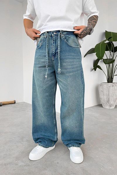 HAFKAGİYİM Αντίκα μπλε ζωσμένο Basic Extra Loose φαρδύ παντελόνι