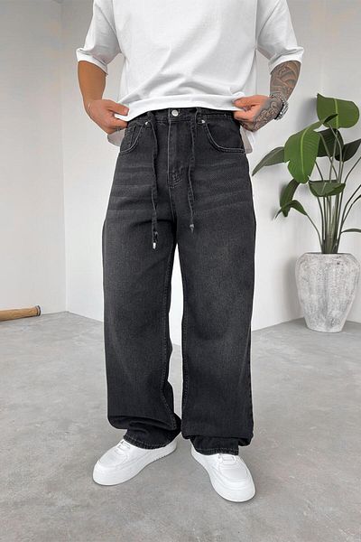 HAFKAGİYİM Smoked Basic Extra Loose Baggy Pants with Belt