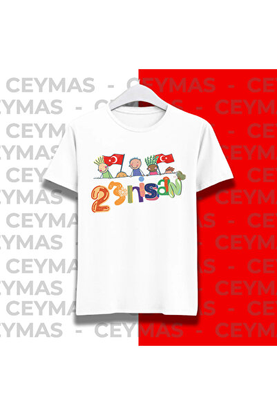 Ceymas Hediyelik 23 Nisan Kemal Atatürk Baskılı Beyaz Çocuk ve Yetişkin Tişörtü