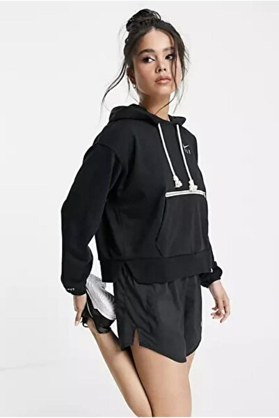 Nike Dri-FIT Issue Kadın Siyah Kapüşonlu Sweatshirt bol kesim