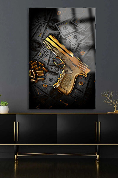 Genel Markalar DOLAR VE ALTIN SİLAH TASARIMI MAFİA TABLOSU EV HEDİYESİ KIRILM...