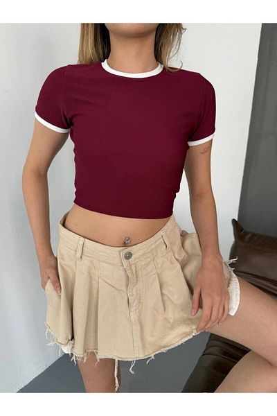 İLKCET MODA Tricou crop pentru femei Ottoman Piping
