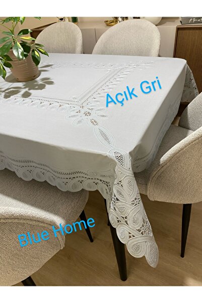 Blue Home Pvc Oilcloth Lace Look Liquid Proof Kitchen Table Cloth A.Gray Flow...