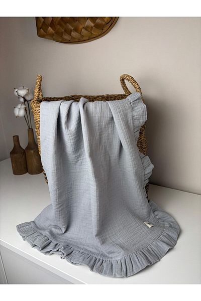 NOİSY TEKSTİL Gray 2 Layer Wrapped Baby Blanket 100% Organic Cotton 110X110 cm