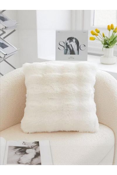 FeelHome Bubble Rabbit Feather, Double Sided, Fluffy Throw Pillow Cover with Hidden Zipper 40X40 Ecru