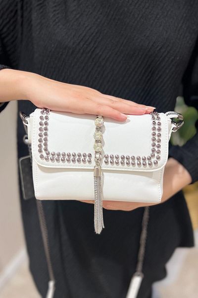 ÇÇS Ccs Studded and Stone Detailed Flap Crossbody Bag