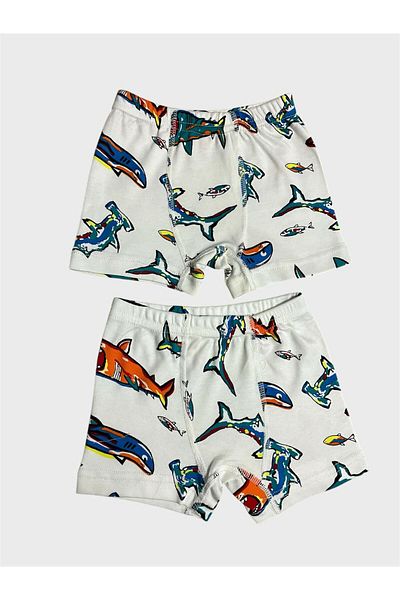 elmas kids Boy's 100% Cotton White Whale Patterned 2-Piece Boxers
