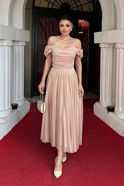 giyimmasalı Rochie midi din țesătură din tul cu sclipici - AUR