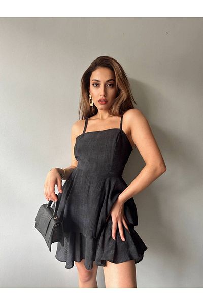 Fav Style Γυναικεία φούστα με λουράκι με κορδόνια με λεπτομέρειες Μίνι φόρεμα μαύρο