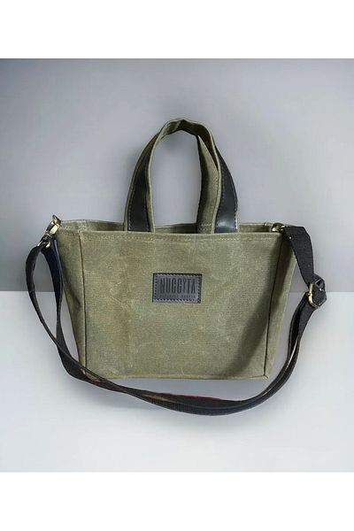 Nuggita Τσάντα Mini Size Magnetic Muratla Khaki Color / Μαύρο Δερμάτινο Λεπτομέρεια