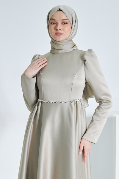 Azeem Adel - Mat Saten Tesettür Abiye Elbise, Mezuniyet, Nişan, Düğün, Söz El...