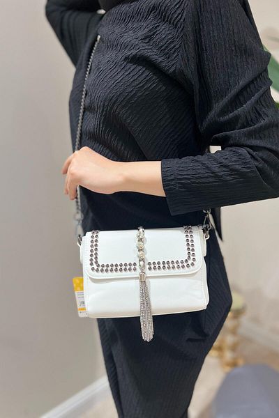 ÇÇS Ccs Studded and Stone Detailed Flap Crossbody Bag