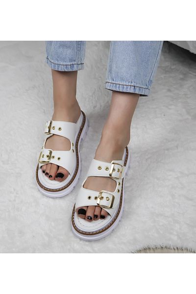 asmi shoes Γυναικείες Ορθοπεδικές Παντόφλες Λεπτομερείς Χοντρή Σόλα Λευκή Διπλή Κάψουλα