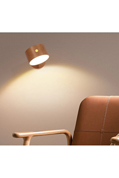 Generic Wooden bedside reading Lamp, 360 Rotation Touch Control rechargeable night Light (White light)