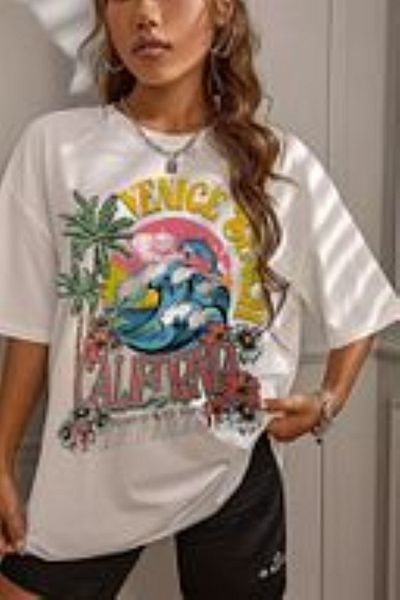 PENTHİLUS Venice California White Large Size Women's T-Shirt