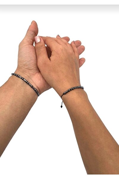 Arjew Doğal Taş Hematit Mors Alfabeli Ip Bileklik