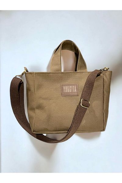 Nuggita Mini Size Zippered Cotton Canvas Oilgreen Handbag / Cross Strap