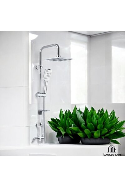 İSAOĞLU YAPI Duş Başlığı Nero Kare Tepe Yağmurlama Banyo Duş Seti Pirinç Mate...