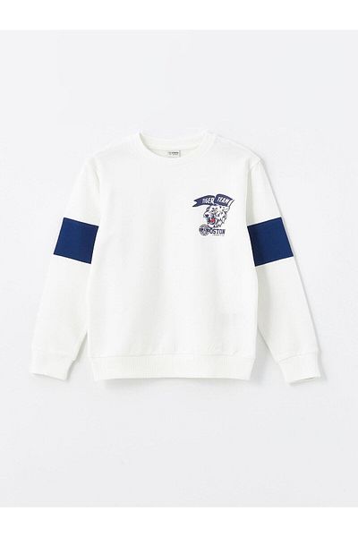 LC Waikiki Lcw Kids Ecru Crew Neck Printed Boys Tracksuit Set