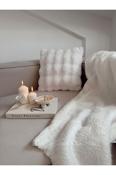 FeelHome 40X40 Snow White Fluffy Throw Pillow Case, Bubble Bunny Hair, with Hidden Zipper and Double Sides