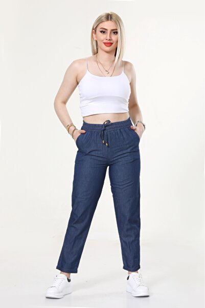 NEWCO NŐI csőszárú farmer megjelenésű vászon fűzős nadrág