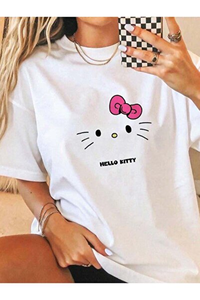 SEDA IŞIKLAR Unisex Women/Men Hello Ki̇tty Custom Printed Oversized Cotton T-...