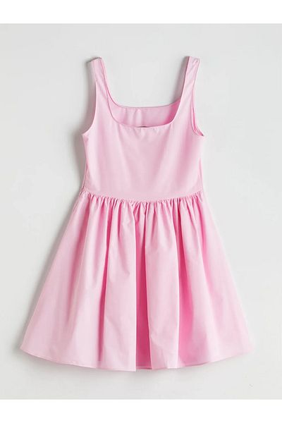 LC Waikiki Xside Pink Square Neck Poplin Mini Dress