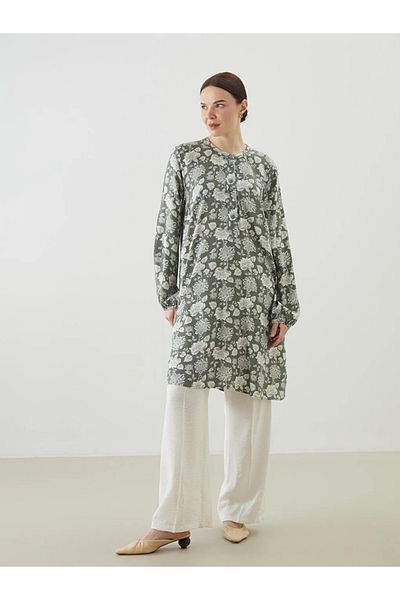 LC Waikiki Lcw Grace Green Judge Collar Floral Women's Tunic