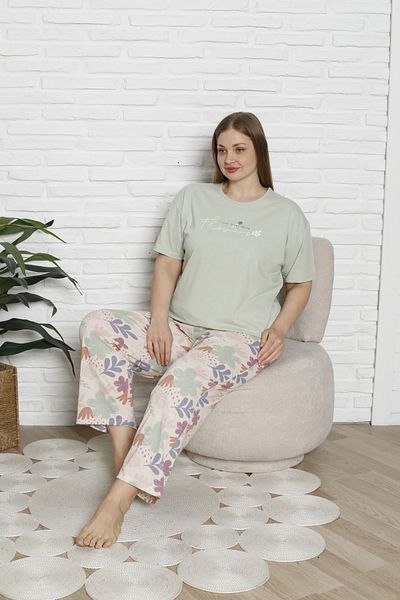 Defkay Cotton Short Sleeve Knitted Pajamas Set Large Size Ecru