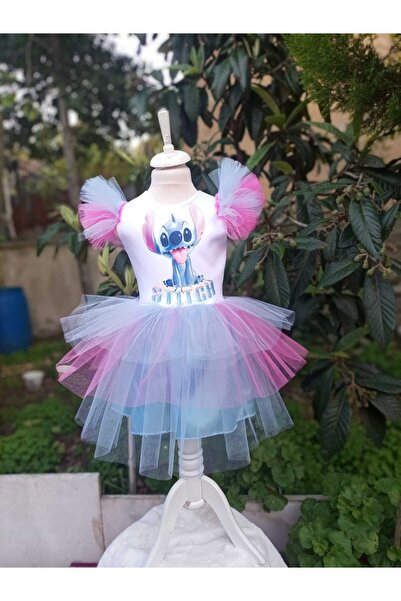 Niliya çocuk giyim Stitch baskılı party tütü elbise