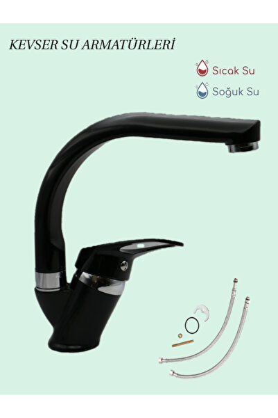 KS ARMATÜR KEVSER SU ARMATÜRLERİ Kuğu Mutfak&Lavabo Batarya Siyah Balık Boru