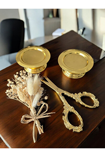 AYZ HOME 2li Yüzük Yükseltici-Makas- Çiçek / İsteme Söz Nişan Aksesuarları Gold