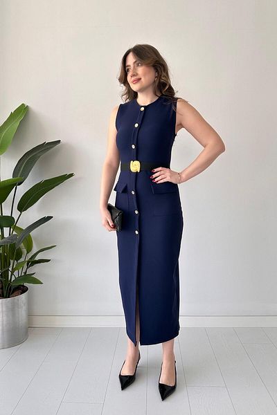 MaziButik Albastru închis veste detaliat cu centura Tastep fără a recomanda