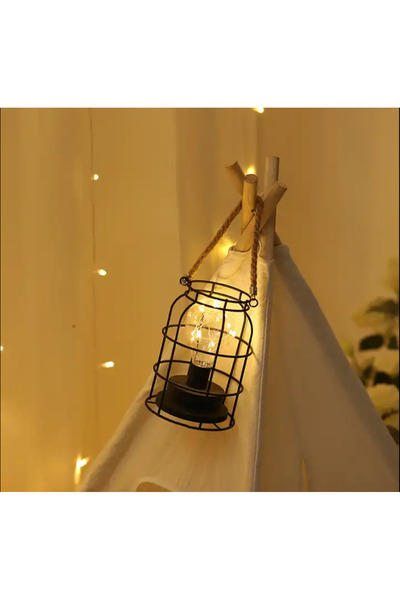Generic مصباح LED معلق على شكل قفص عتيق، أبيض دافئ، يعمل بالبطارية/USB للفناء وغرفة المعيشة وغرفة النوم