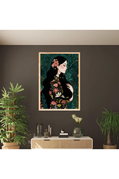 AlpiLeo Kadın Ve Siyah Kedi Bohem Ahşap Tablo | Ev Ofis Salon Oda Doğal Duvar...