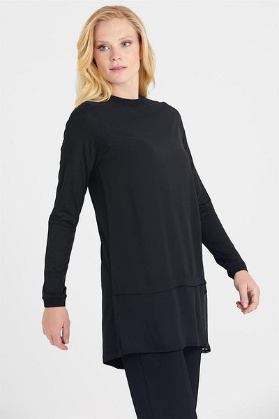 Ghisa 4761-23k Front Chiffon Ribbed Long Sleeve Underwear Tunic
