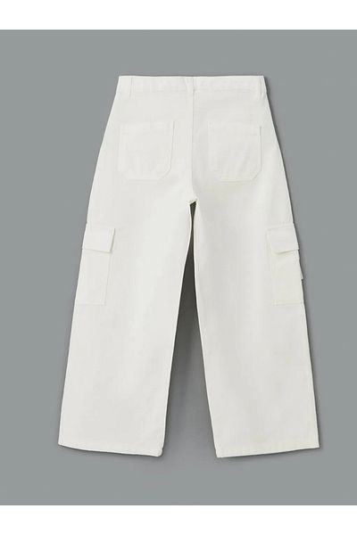 LC Waikiki Lcw Kids Ecru Girls' Cargo Pants with Adjustable Elastic Waist