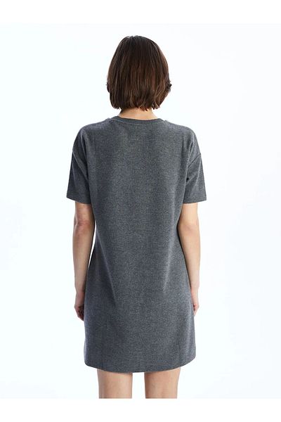 LC Waikiki Lcw Vision Anthracite Crew Neck Stone Mini Knitwear Dress