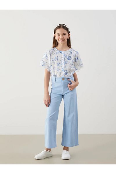 LC Waikiki Lcw Kids Blue Girl's Pants with Adjustable Elastic Waist