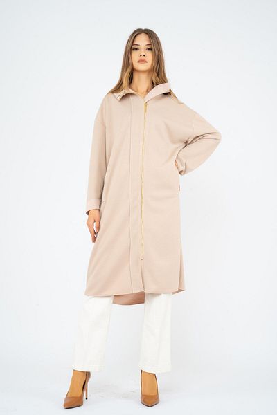 Ghisa 6515-23k Front Zippered Stand Collar Coat