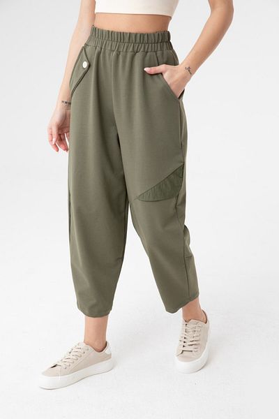 Puane Women's Button Detailed Carrot Soft Comfortable Fit Combed Cotton Trousers 181050