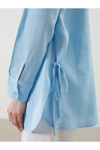 LC Waikiki LCW Modest Mavi Keten Karışımlı Kadın Gömlek Tunik