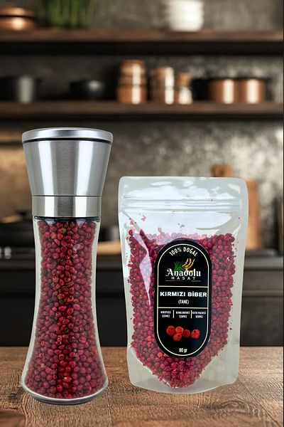 ANADOLU HASAT Red Grain Black Pepper – Spice and Salt Grinder with 80Gr Metal Ceramic Blade