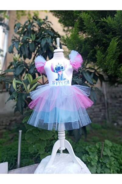 Niliya çocuk giyim Stitch baskılı party tütü elbise