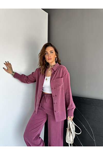 Zerrincan Giyim Mürdüm Çift Düğmeli Taşlanmış Gömlek